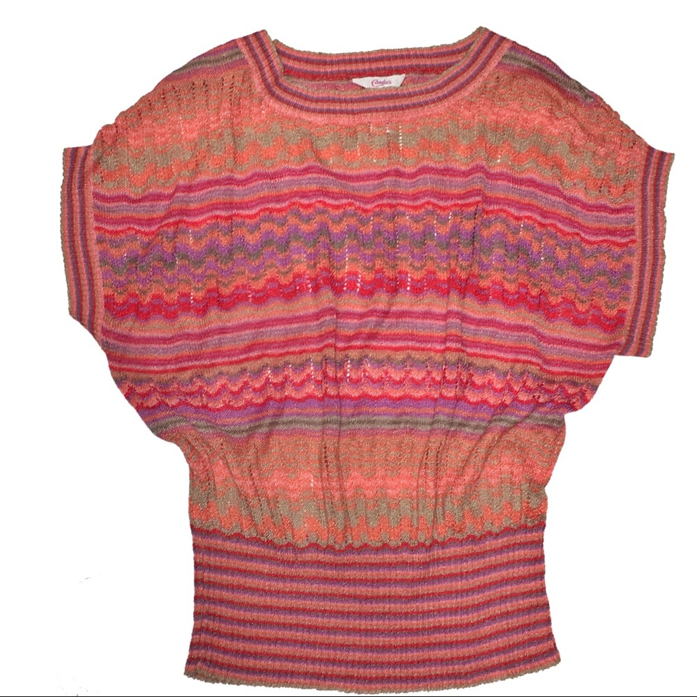 Candies Ribbed Pointelle Chevron Knit Top